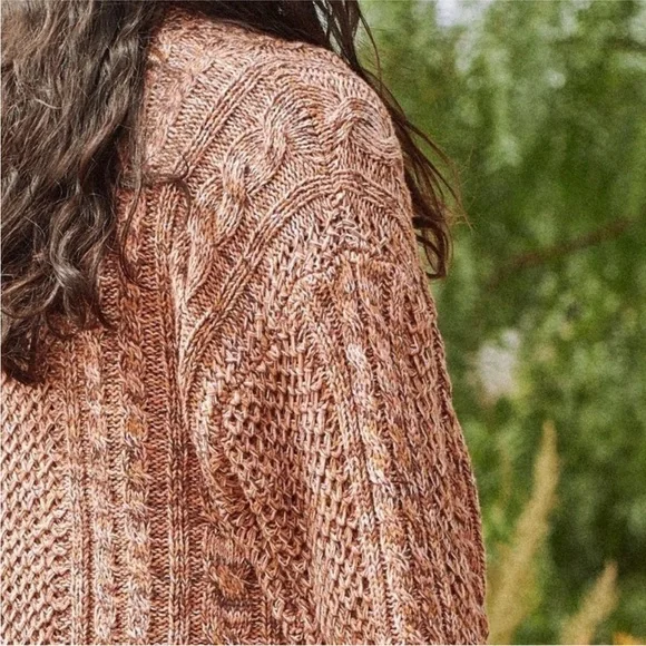 The Great. The Montana Cropped Cable Cardigan Coral Pink Prairie Marl Knit 2 / M - Picture 2 of 9